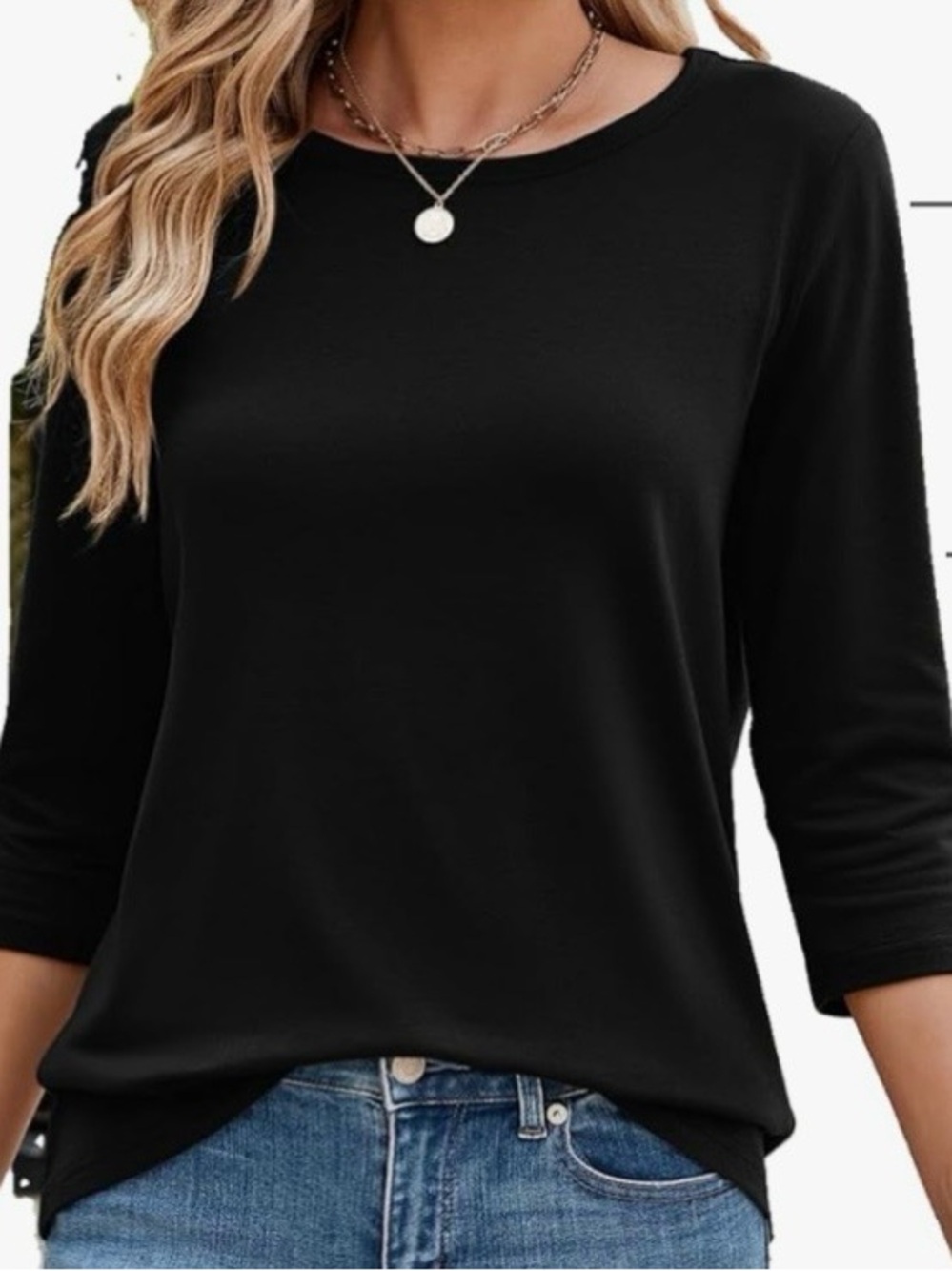 NWT Women’s Black 3/4 Sleeve Crewneck Tee! Large! NEW! - Picture 2 of 7